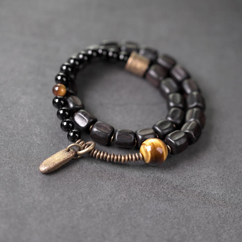 Buddha Stones Ebony Wood Copper Brass Tiger Eye Peace Double Wrap Bracelet - image 8