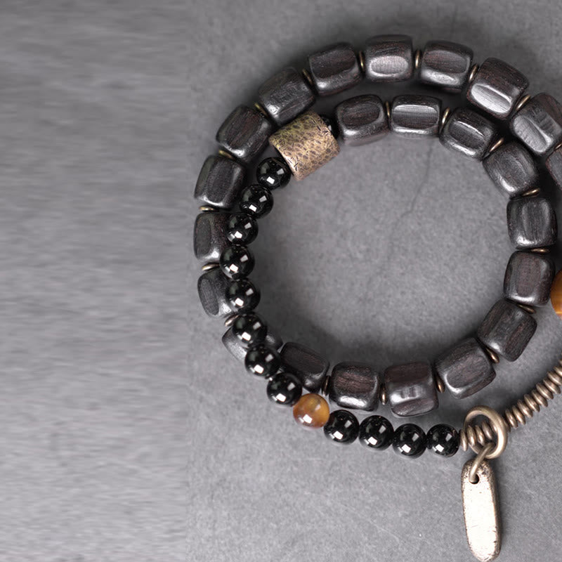Buddha Stones Ebony Wood Copper Brass Tiger Eye Peace Double Wrap Bracelet - image 10