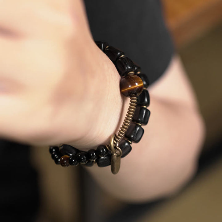 Buddha Stones Ebony Wood Copper Brass Tiger Eye Peace Double Wrap Bracelet - image 14