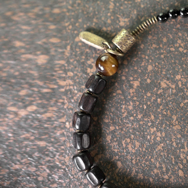 Buddha Stones Ebony Wood Copper Brass Tiger Eye Peace Double Wrap Bracelet - image 16