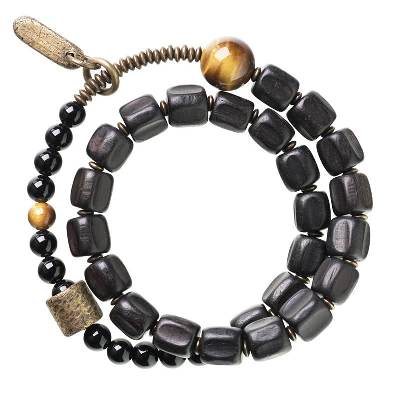 Buddha Stones Ebony Wood Copper Brass Tiger Eye Peace Double Wrap Bracelet - image 17