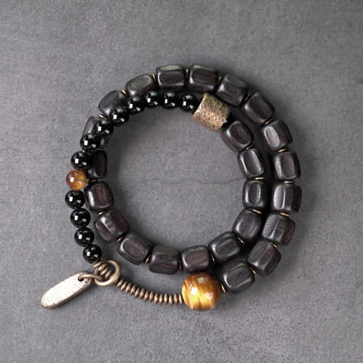Buddha Stones Ebony Wood Copper Brass Tiger Eye Peace Double Wrap Bracelet - image 7