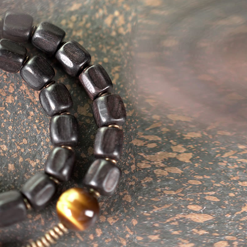 Buddha Stones Ebony Wood Copper Brass Tiger Eye Peace Double Wrap Bracelet - image 15