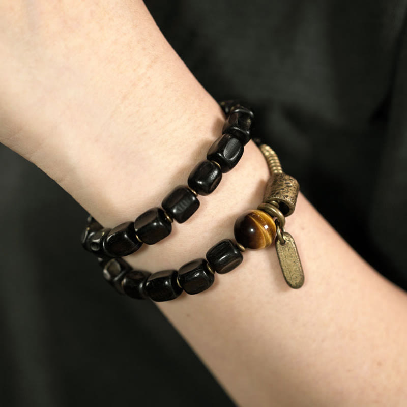 Buddha Stones Ebony Wood Copper Brass Tiger Eye Peace Double Wrap Bracelet - image 3