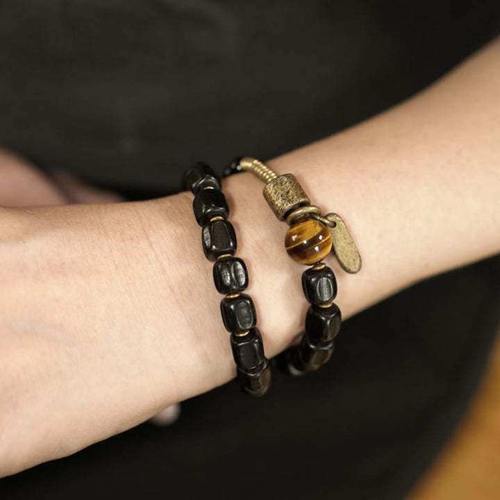 Buddha Stones Ebony Wood Copper Brass Tiger Eye Peace Double Wrap Bracelet - image 4