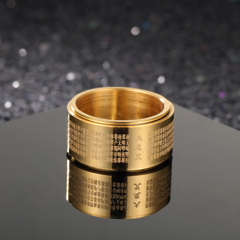 Buddha Stones Great Compassion Mantra Carved Titanium Steel Strengthen Rotatable Ring - Gold - US14 - image 5