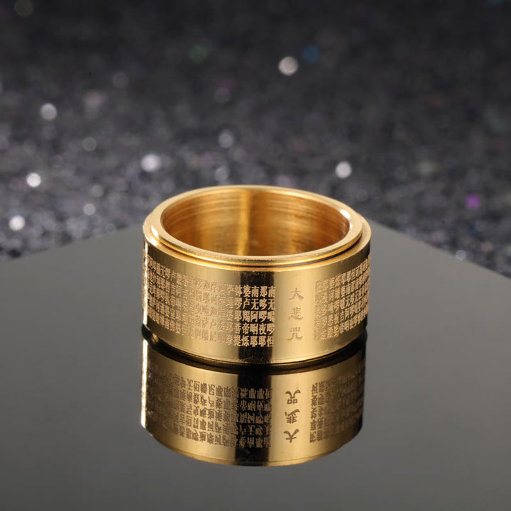 Buddha Stones Great Compassion Mantra Carved Titanium Steel Strengthen Rotatable Ring - Gold - US14 - image 5