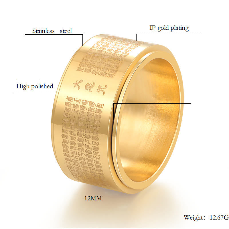 Buddha Stones Great Compassion Mantra Carved Titanium Steel Strengthen Rotatable Ring - image 7