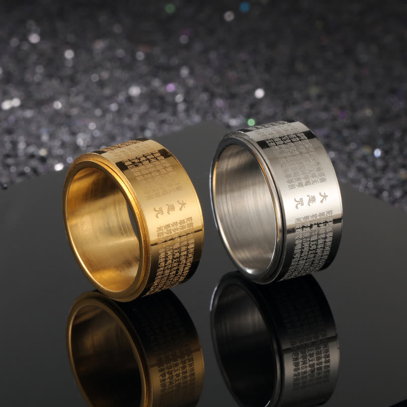 Buddha Stones Great Compassion Mantra Carved Titanium Steel Strengthen Rotatable Ring - image 1