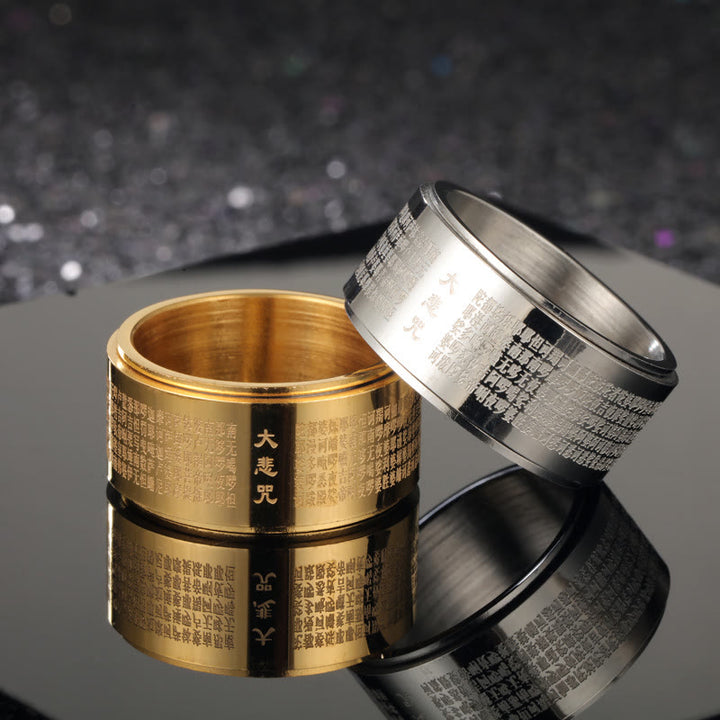 Buddha Stones Great Compassion Mantra Carved Titanium Steel Strengthen Rotatable Ring - image 0