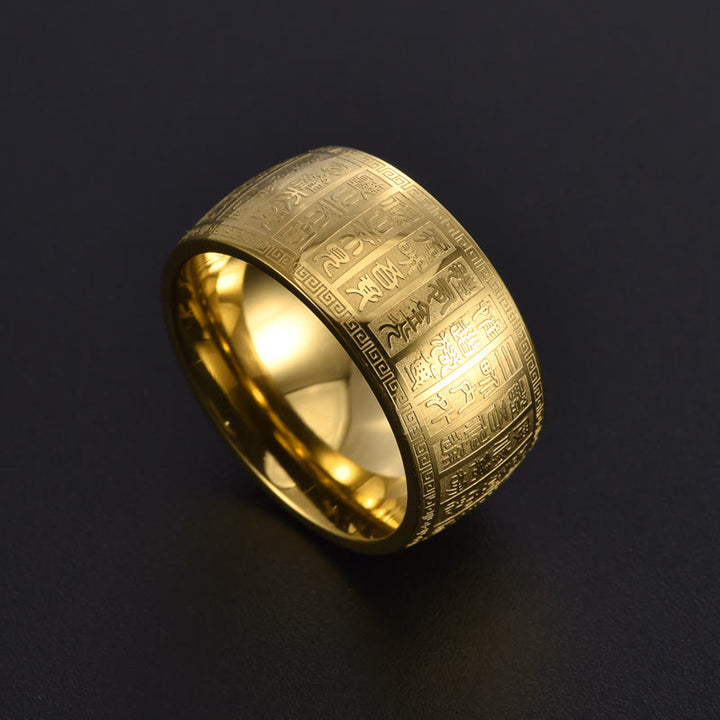 Buddha Stones Chinese Characters Engraved Pattern Titanium Steel Balance Ring - image 0