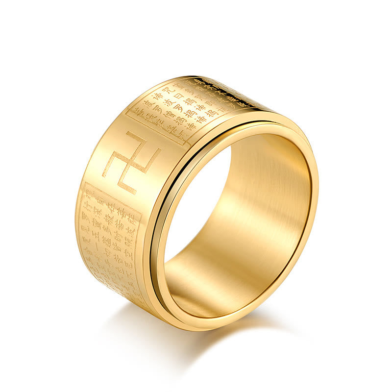 Buddha Stones Heart Sutra Swastika Titanium Steel Luck Rotatable Ring - image 3