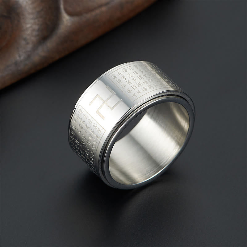 Buddha Stones Heart Sutra Swastika Titanium Steel Luck Rotatable Ring - image 9
