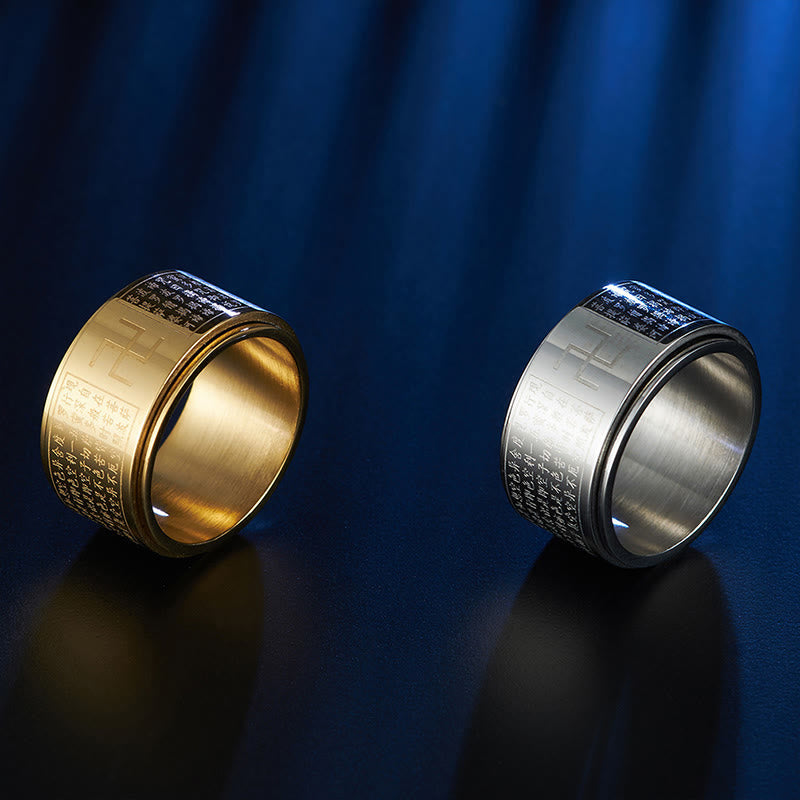 Buddha Stones Heart Sutra Swastika Titanium Steel Luck Rotatable Ring - image 1