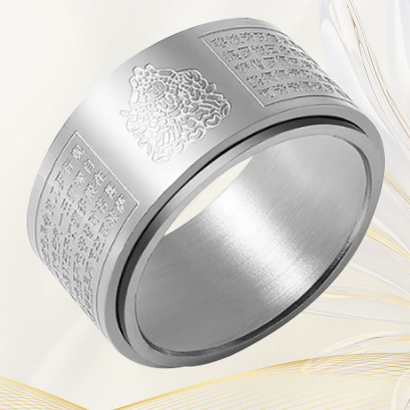 Buddha Stones Chinese Zodiac Natal Buddha Heart Sutra Carved Titanium Steel Calm Rotatable Ring - image 39