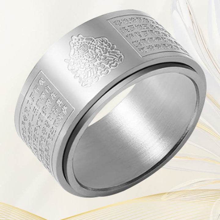 Buddha Stones Chinese Zodiac Natal Buddha Heart Sutra Carved Titanium Steel Calm Rotatable Ring - image 39