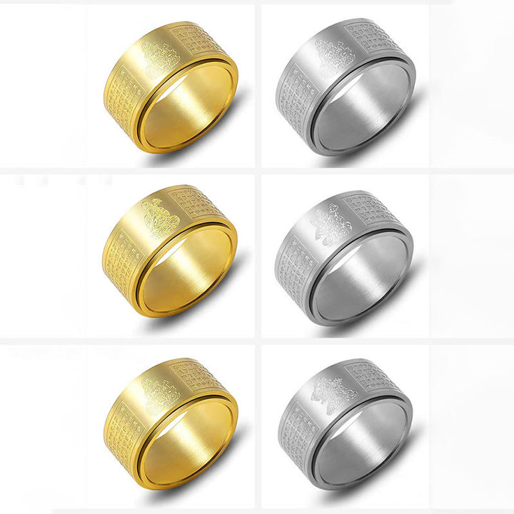 Buddha Stones Chinese Zodiac Natal Buddha Heart Sutra Carved Titanium Steel Calm Rotatable Ring - image 42