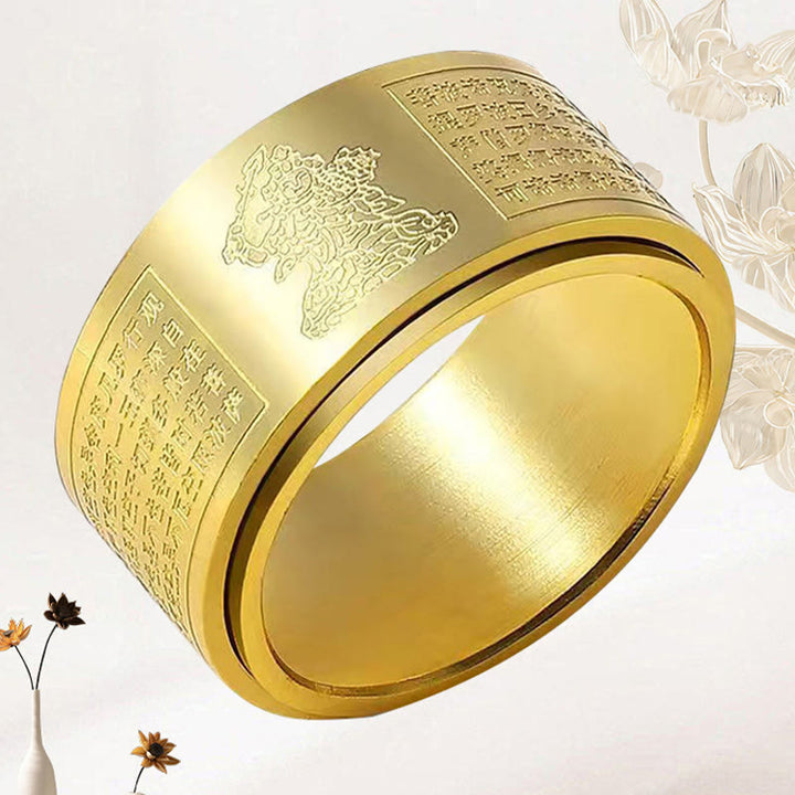Buddha Stones Chinese Zodiac Natal Buddha Heart Sutra Carved Titanium Steel Calm Rotatable Ring - image 13