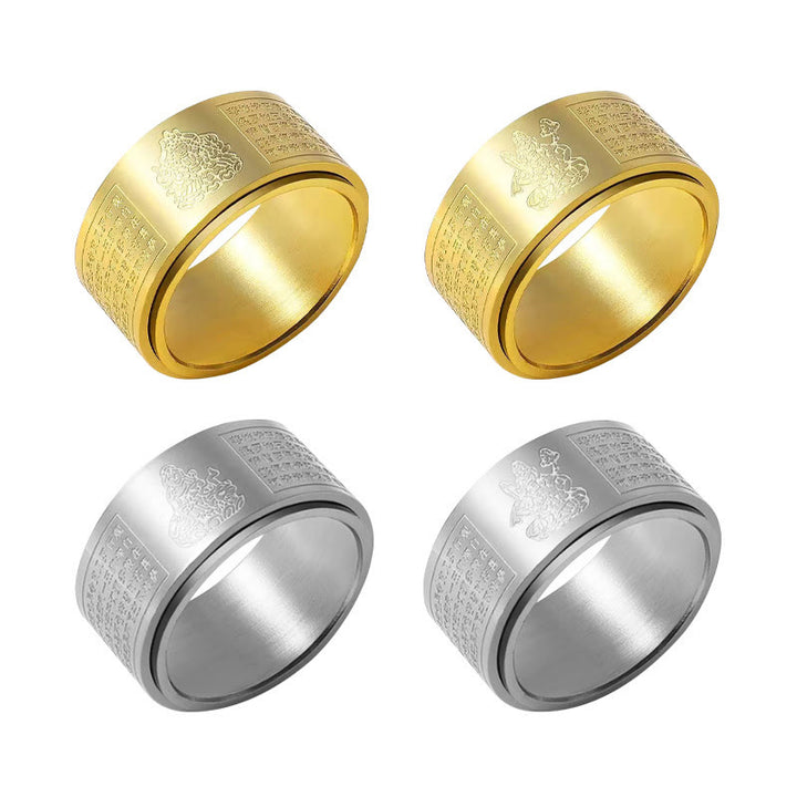 Buddha Stones Chinese Zodiac Natal Buddha Heart Sutra Carved Titanium Steel Calm Rotatable Ring - image 44