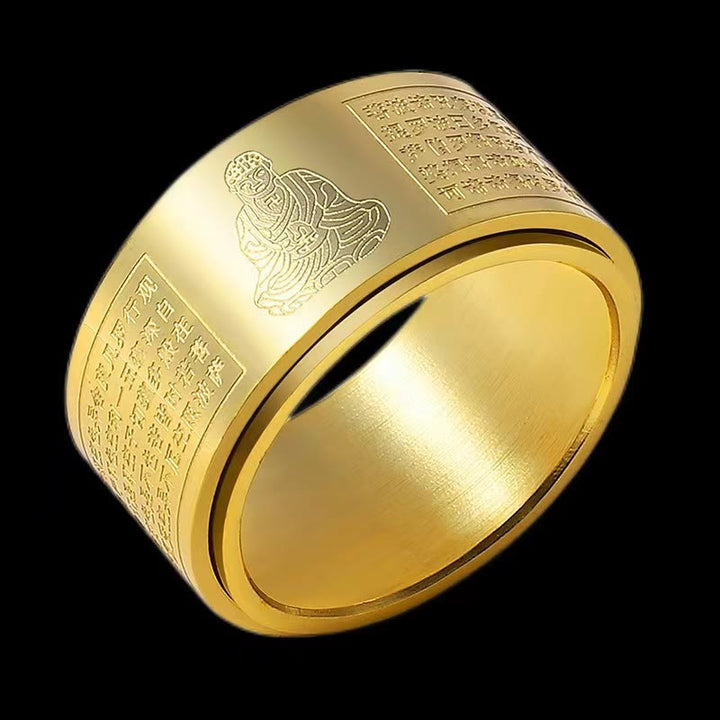 Buddha Stones Chinese Zodiac Natal Buddha Heart Sutra Carved Titanium Steel Calm Rotatable Ring - image 16