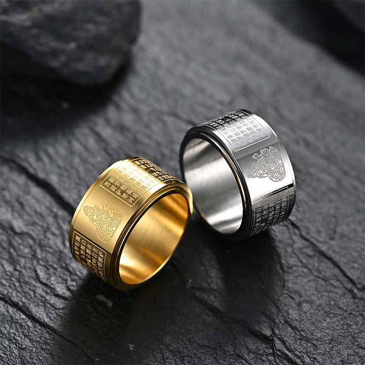 Buddha Stones Chinese Zodiac Natal Buddha Heart Sutra Carved Titanium Steel Calm Rotatable Ring - image 27