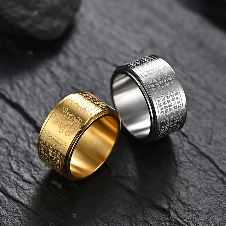 Buddha Stones Chinese Zodiac Natal Buddha Heart Sutra Carved Titanium Steel Calm Rotatable Ring - image 29