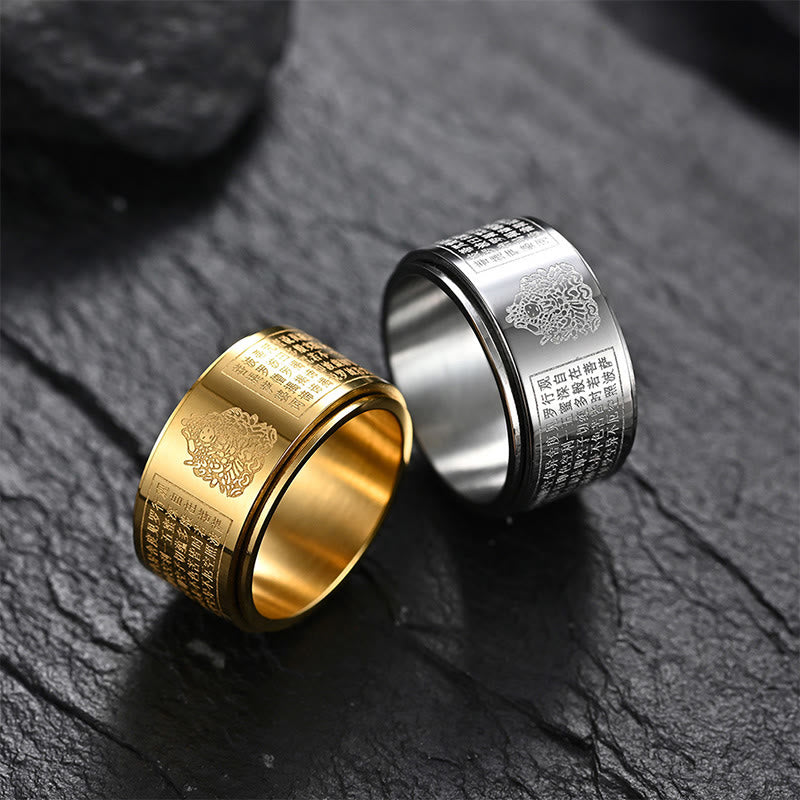 Buddha Stones Chinese Zodiac Natal Buddha Heart Sutra Carved Titanium Steel Calm Rotatable Ring - image 40