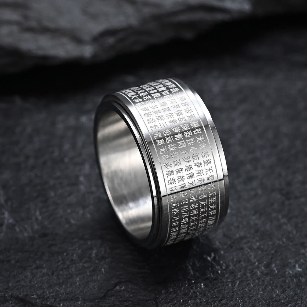 Buddha Stones Chinese Zodiac Natal Buddha Heart Sutra Carved Titanium Steel Calm Rotatable Ring - image 26