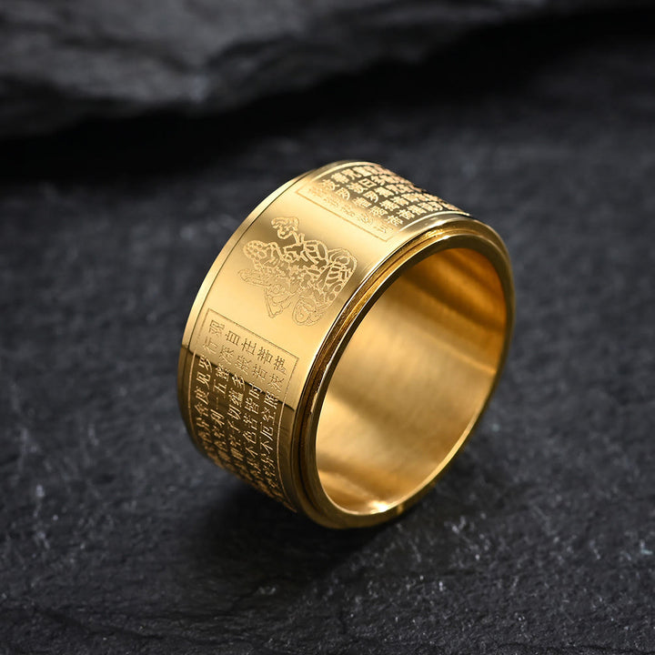 Buddha Stones Chinese Zodiac Natal Buddha Heart Sutra Carved Titanium Steel Calm Rotatable Ring - image 4