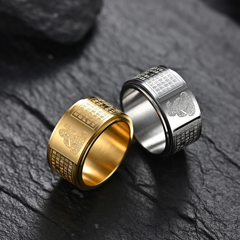 Buddha Stones Chinese Zodiac Natal Buddha Heart Sutra Carved Titanium Steel Calm Rotatable Ring - image 37