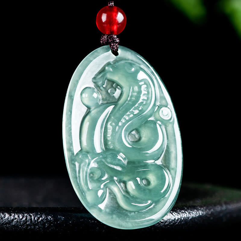 Buddha Stones Natural Jade Oval Year Of The Snake Luck Necklace Pendant - image 1