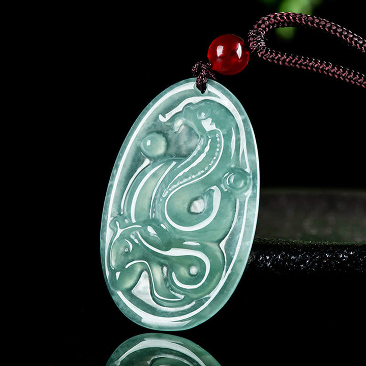 Buddha Stones Natural Jade Oval Year Of The Snake Luck Necklace Pendant - image 2