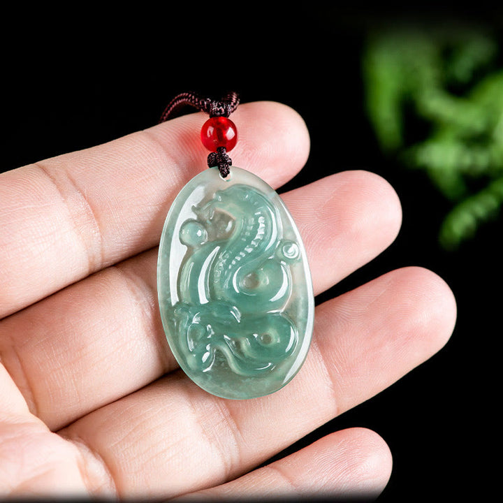 Buddha Stones Natural Jade Oval Year Of The Snake Luck Necklace Pendant - image 4