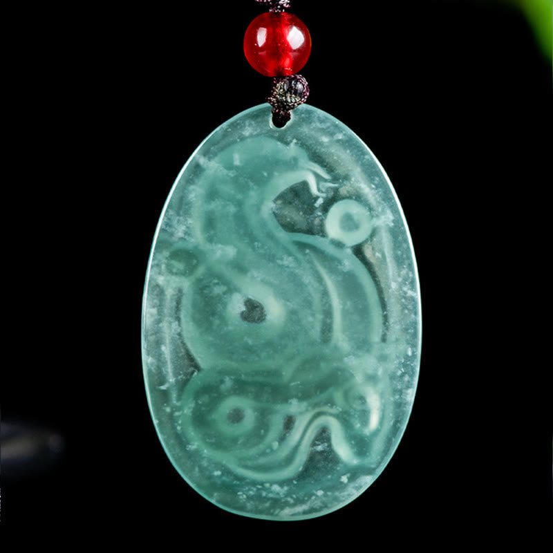Buddha Stones Natural Jade Oval Year Of The Snake Luck Necklace Pendant - image 3