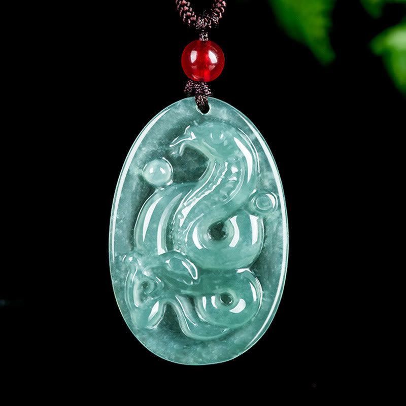 Buddha Stones Natural Jade Oval Year Of The Snake Luck Necklace Pendant - Jade Snake - image 0