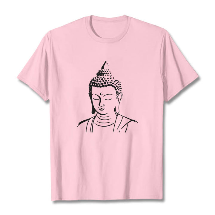 Buddha Stones Buddha Head Pattern Cotton Tee T-shirt - LightPink - 2XL - image 18