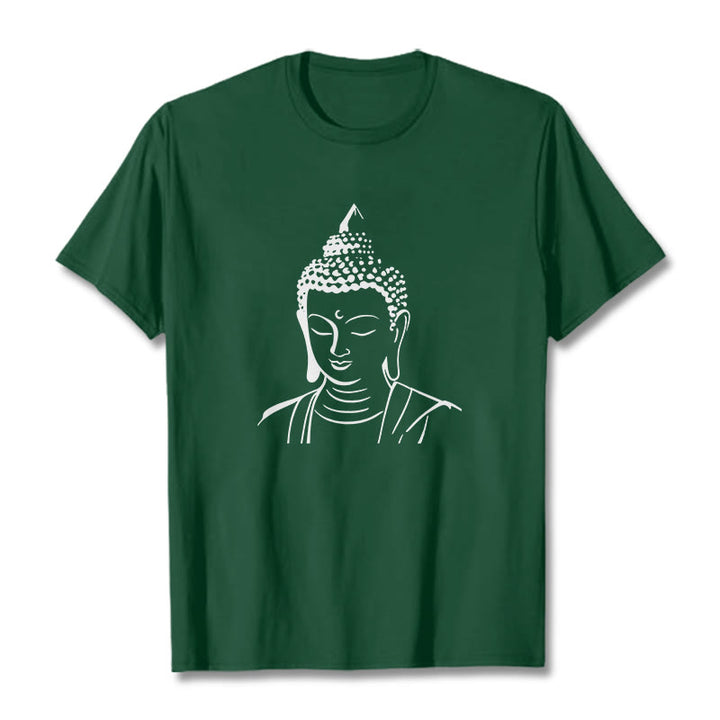 Buddha Stones Buddha Head Pattern Cotton Tee T-shirt - ForestGreen - 2XL - image 0