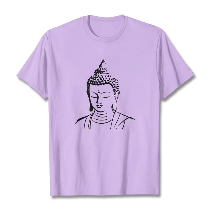 Buddha Stones Buddha Head Pattern Cotton Tee T-shirt - Plum - 2XL - image 8