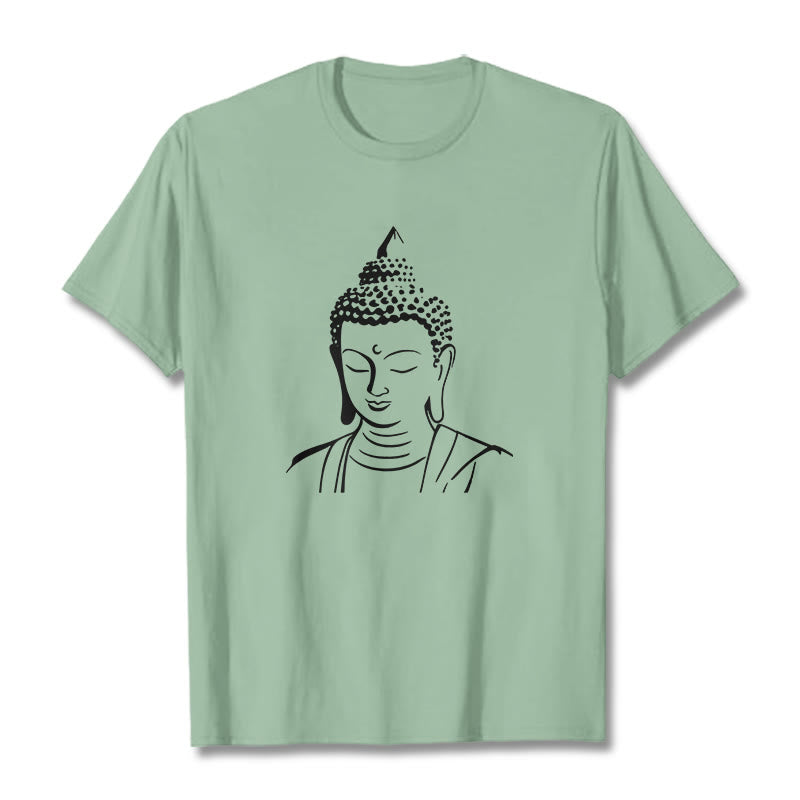 Buddha Stones Buddha Head Pattern Cotton Tee T-shirt - PaleGreen - 2XL - image 16