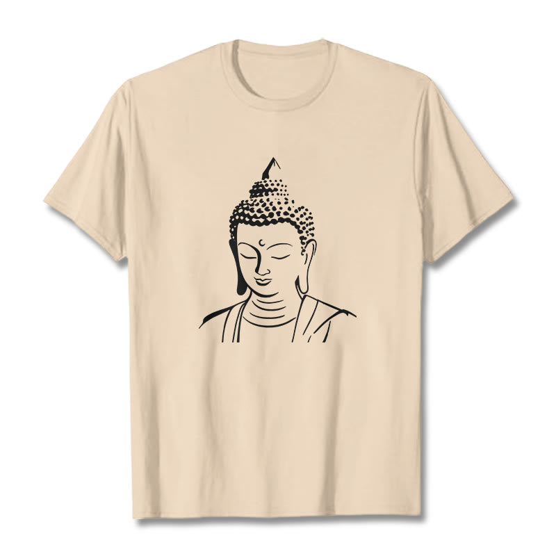 Buddha Stones Buddha Head Pattern Cotton Tee T-shirt - Bisque - 2XL - image 6