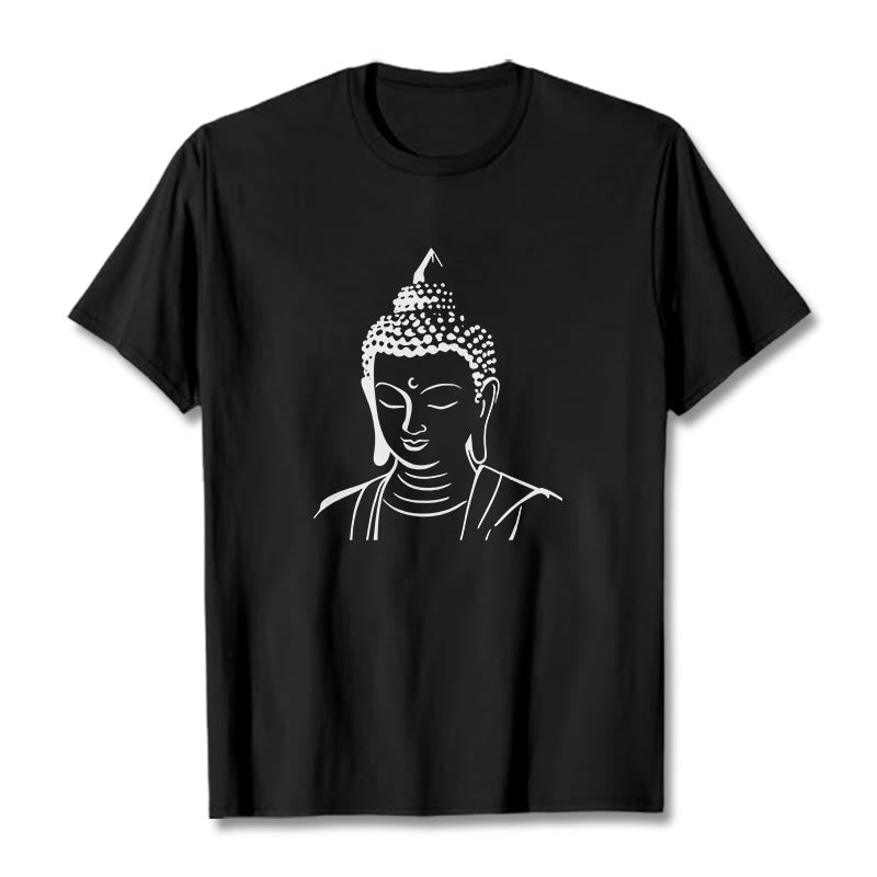 Buddha Stones Buddha Head Pattern Cotton Tee T-shirt - Black - 2XL - image 10