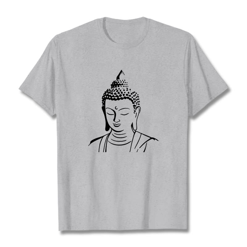 Buddha Stones Buddha Head Pattern Cotton Tee T-shirt - LightGrey - 2XL - image 14