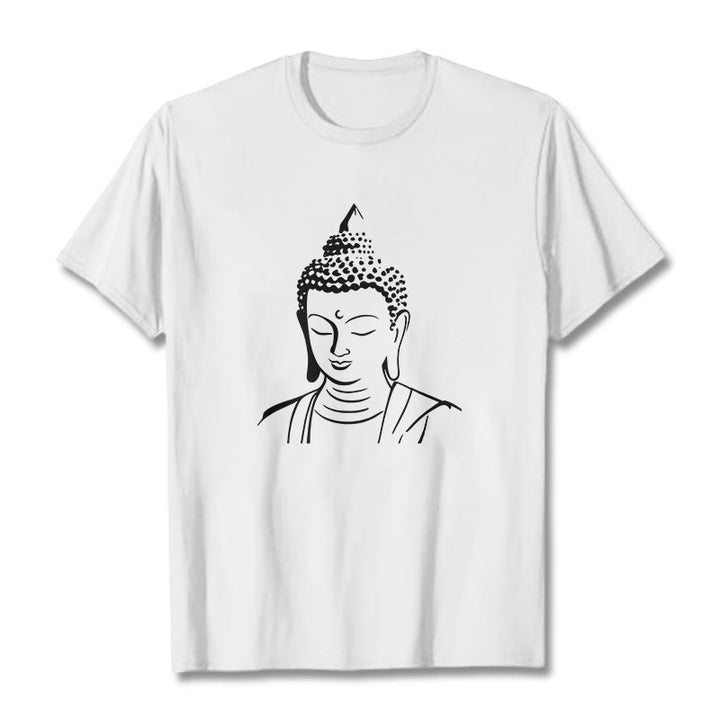 Buddha Stones Buddha Head Pattern Cotton Tee T-shirt - White - 2XL - image 3