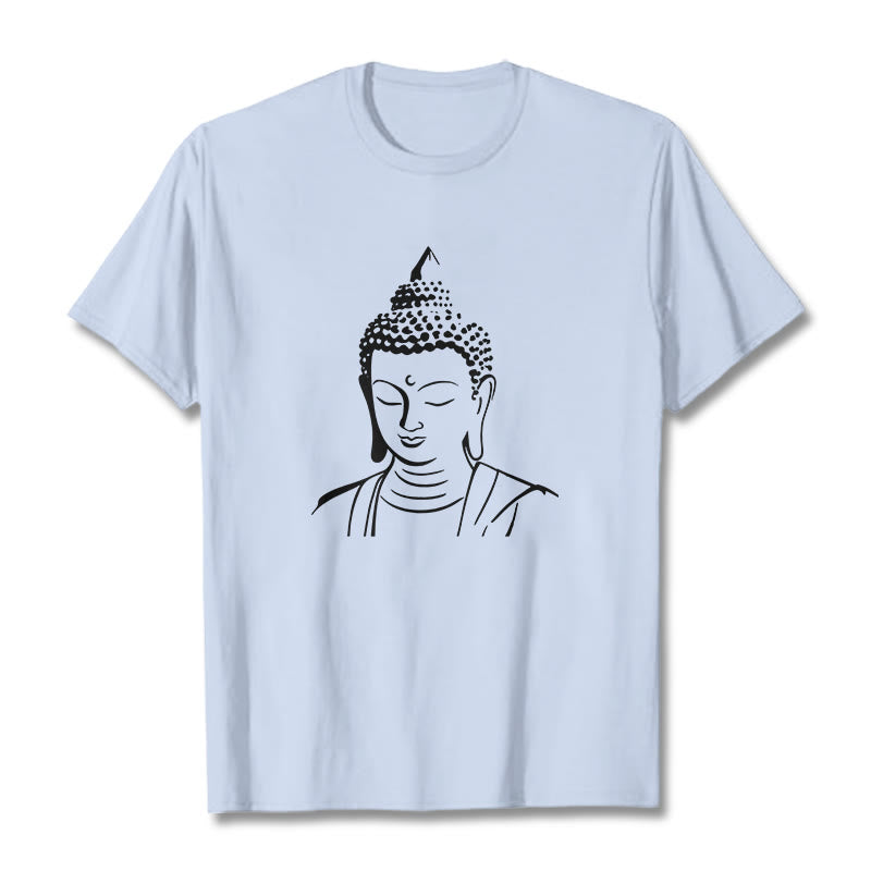 Buddha Stones Buddha Head Pattern Cotton Tee T-shirt - LightCyan - 2XL - image 15