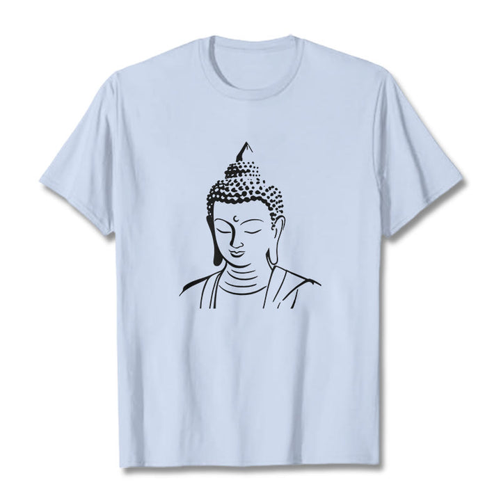 Buddha Stones Buddha Head Pattern Cotton Tee T-shirt - LightCyan - 2XL - image 15