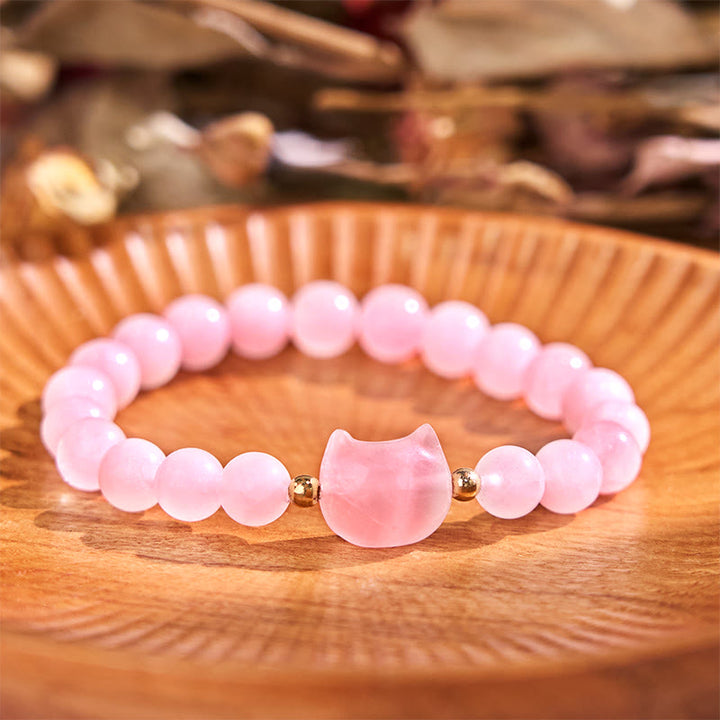 Buddha Stones Amethyst Green Aventurine Rose Quartz Fluorite Cat Head Balance Luck Bracelet - Rose Quartz(Wrist Circumference: 16-17cm) - image 11