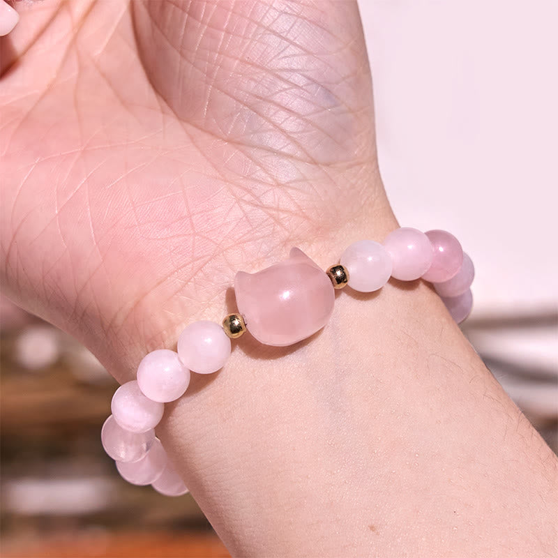Buddha Stones Amethyst Green Aventurine Rose Quartz Fluorite Cat Head Balance Luck Bracelet - image 12