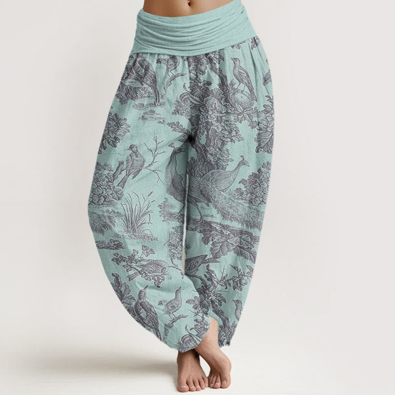 Buddha Stones Cotton Birds Trees Branches Pattern Women's Elastic Waist Harem Pants - PaleTurquoise - US22，UK/AU26，EU54 (6XL) - image 4