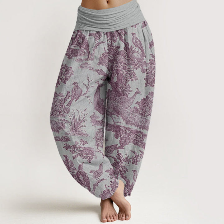 Buddha Stones Cotton Birds Trees Branches Pattern Women's Elastic Waist Harem Pants - LightGrey - US22，UK/AU26，EU54 (6XL) - image 5