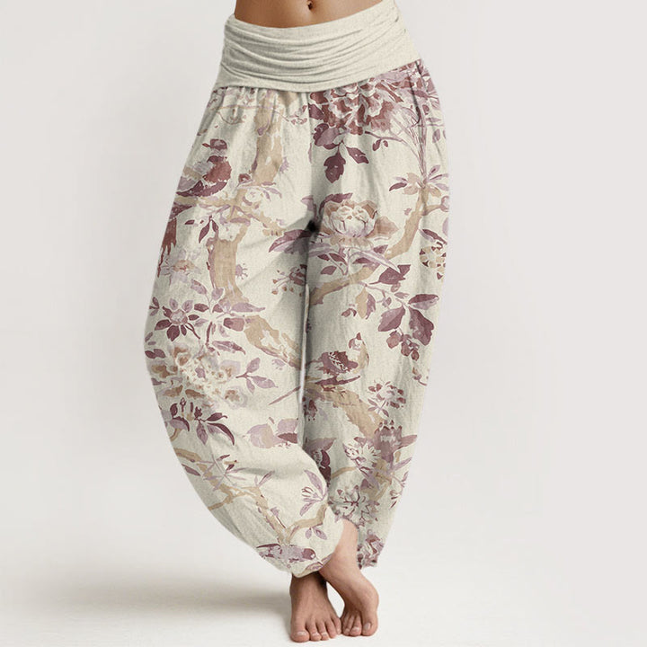 Buddha Stones Cotton Birds Branches Flowers Pattern Women's Elastic Waist Harem Pants - LightYellow - US22，UK/AU26，EU54 (6XL) - image 4